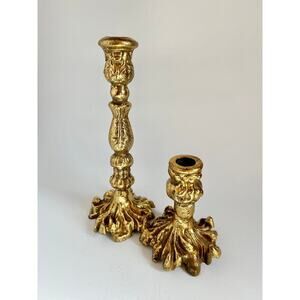 Vintage Pair of Louis XV Style Gilt Candlestick Holders